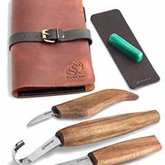 Wood Carving Tools Set for Spoon Carving 3 Knives in Tools Roll Leather Strop and Polishing..